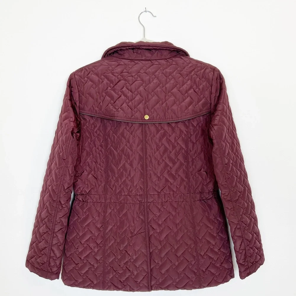 Cole Haan Signature Quilted Jacket Snap Full Zip Outerwear Coat Burgundy Medium - Picture 3 of 8